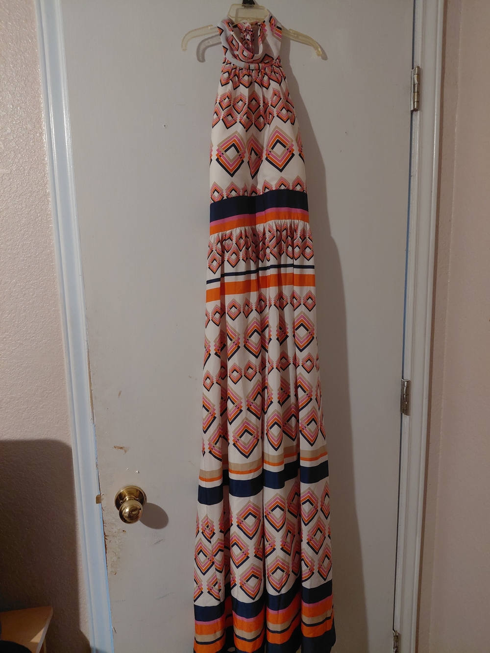 Maxi Dress with Geo Stripe Print in Cream and Orange